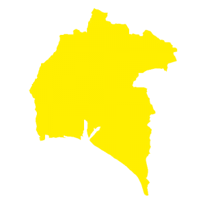 silueta del mapa de Huelva en amarillo